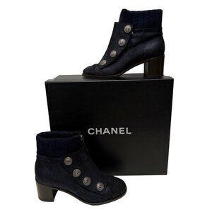$1375 Chanel dark navy silver 2013 Paris-Edinburgh Ankle boot size 6/36